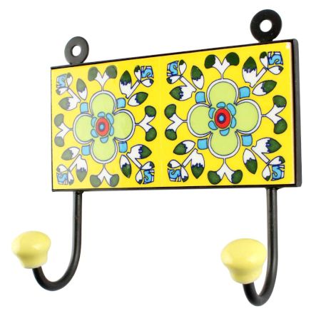 Yellow Ceramic Floral Tiles Hook